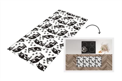 Keukenloper - Loper keuken - Patronen - Kat - Zwart - Wit - 120x50 cm - Keukenloper vinyl