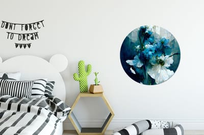 WallCircle® - Behangcirkel 80x80 cm - Muurstickers Bloemen - Boeket - Verf - Blauw - Muurcirkel woonkamer - Wandcirkel slaapkamer - Kamer decoratie zelfklevend - Muurdecoratie accessoires