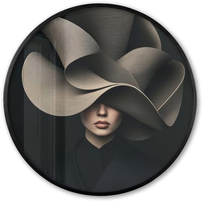 Poster in lijst Rond - Fotolijst 60x60 cm - Posters - Zwarte - Hoed - Vrouw - Ronde posterlijst zwart - Decoratie - Wanddecoratie woonkamer - Muurdecoratie slaapkamer