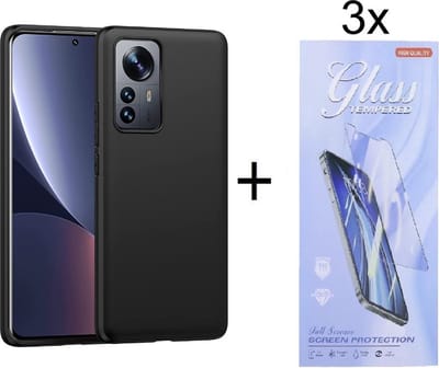 Hoesje Geschikt voor: Xiaomi 12 Pro Silicone - Zwart + 3X Tempered Glass Screenprotector - ZT Accessoires