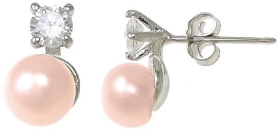 Zoetwater parel oorbellen Bling Ann Pe - oorknoppen - echte parels - zalm - stras stenen - sieraden zakje - parel oorbellen dames - parel oorknopje