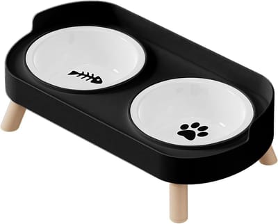 Verhoogde voerbak - Huisdier voerstation - Comfortabel eten - Anti-slip basis - 381L x 21B cm - Zwart