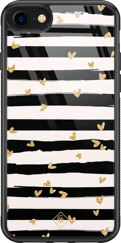 Casimoda® hoesje - Geschikt voor iPhone 8 - Hart Streepjes - Luxe Hard Case Zwart - Backcover telefoonhoesje - Zwart
