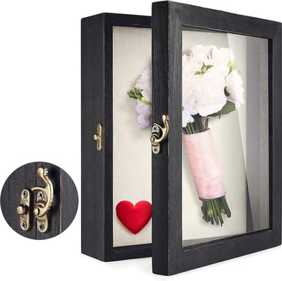 25 x 20 cm Shadowbox Display Case - Fotolijst met Glazen Venster Deur voor Bruiloft Boeket - Memorabilia Medailles Militaire Foto's - Memory Box voor Keepsakes
