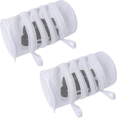 Schoenwaszakken voor de wasmachine - 2-pack mesh waszakken met foam bescherming en ophanglus voor sneakers, sportschoenen, sokken en bh's