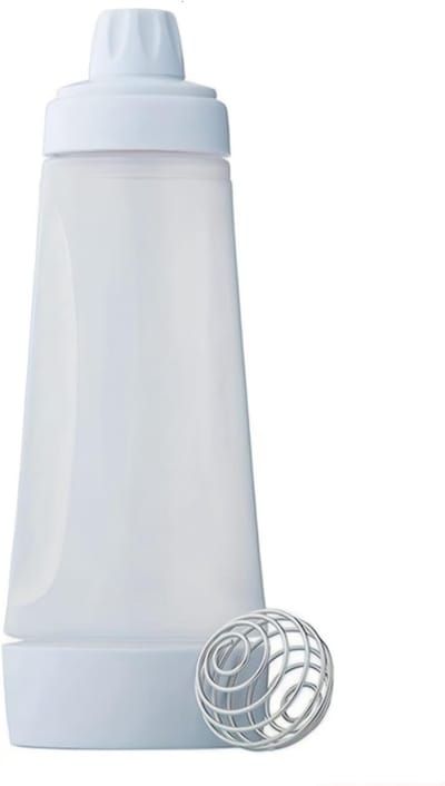 Famanu - Deegschep met Schaal 1000 ml, deegdispenser met mengbal garde, voor crêpes, poffertjes, pannenkoeken, wafels, muffins en donutdeeg, makkelijk schenken