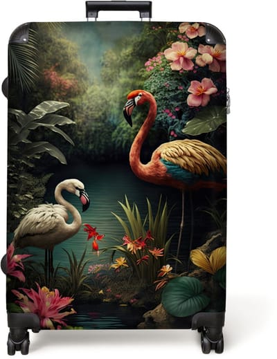 NoBoringSuitcases.com® - Koffer groot - Reiskoffer lichtgewicht - Flamingo - Bloemen - Jungle - Vogels - Natuur - Rolkoffer met 4 wielen - Grote trolley XL - 98 liter bagage