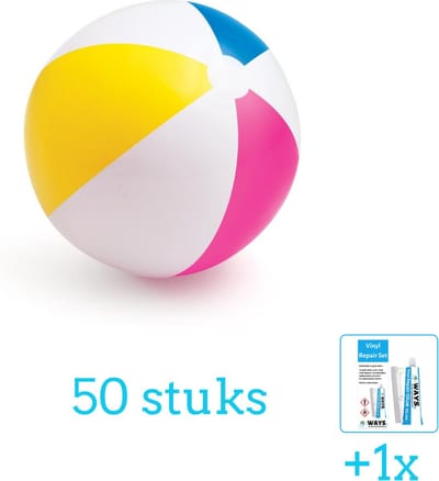 Intex Opblaasbare Strandbal Glossy - Medium - 61 cm - 59030NP - Diameter 61 cm - Volumebundel - Strandbal - 50-delig
