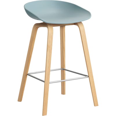 HAY About a Stool AAS 32 - voetbank roestvrij staal - Zithoogte 65 cm - kunststofglijders - dusty blue 2.0 - lak op waterbasis