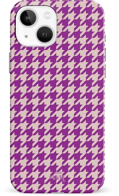 xoxo Wildhearts When In Paris Purple - Single Layer - Hardcase hoesje geschikt voor iPhone 14 hoesje - Paars hoesje - Hoesje geruit geschikt voor iPhone 14 - Paarse case geschikt voor iPhone 14 case - paars / beige