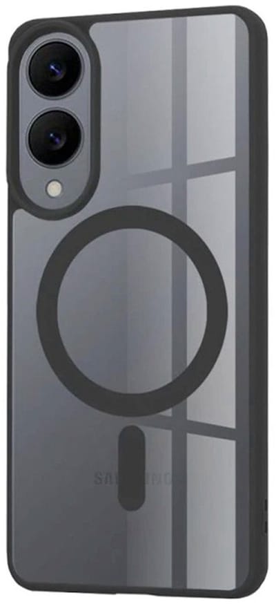 CaseMania Backcase hoesje geschikt voor Samsung Galaxy S25 Edge - Effen Zwart - TPU (Zacht) - Transparante achterzijde - Compatible met MagSafe
