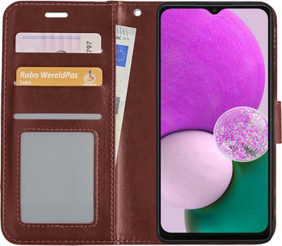 Hoes - Met Pasjeshouder - Geschikt voor Samsung Galaxy A13 4G - Luxe Bookcase Portemonee - Flip Case - Kunstleer Book Case - Flipcase - Book Cover - Walletcase - PortemonneeHoes - Bruin