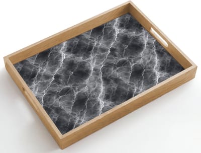 Dienblad hout 50x35 cm - Schootdienblad - Donkergrijs - Bliksem - Marmer - Borrelplank rechthoek - Plateau dienbladen