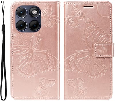 Coverup Hoesje - Geschikt voor Motorola Edge 70 Fusion Hoesje - Coverup Vlinders Book Case - Rose Gold