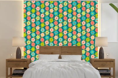 Behang - Fotobehang Patroon - Bloemen - Retro - Jaren 70 - Breedte 240 cm x hoogte 240 cm