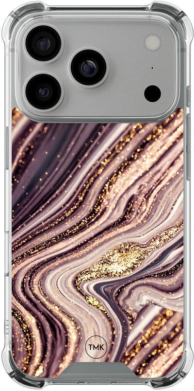 Shockproof hoesje geschikt voor Apple iPhone 17 Pro - Golden pink marble - Schokbestendig - Verhoogde randen - TPU case - Extra Sterke Back Cover - Marmer - Transparant, Roze, Goud