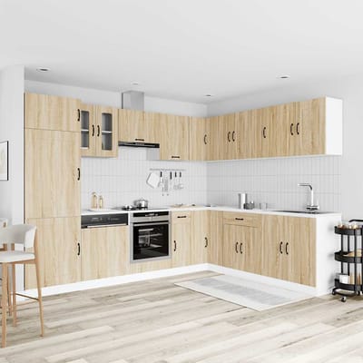 vidaXL - 14-delige - Keukenkastenset - Kalmar - bewerkt - hout - sonoma - eikenkleur