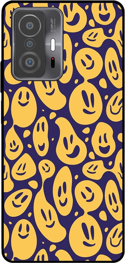 Smartphonica Telefoonhoesje Geschikt voor Xiaomi 11T / 11T Pro met smiley opdruk - TPU backcover case emoji design - Paars Geel geschikt voor Xiaomi 11T;Xiaomi 11T Pro