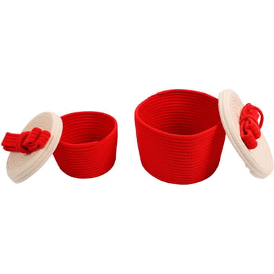 2 Sets Handgeweven Opbergmand Innovatieve Exquise Knoopdecoratie Katoenen Touw Geweven Mand voor rood