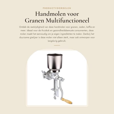 Dailygoods- Handmolen Handmatig - Graanmolen - Koffiemolen - Zadenmaler - Notenmolen - Tafelmontagebeugel