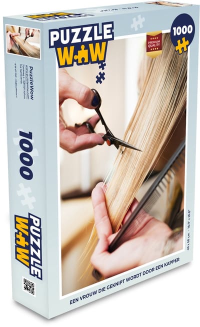Puzzel Een vrouw die geknipt wordt door een kapper - Legpuzzel - Puzzel 1000 stukjes volwassenen