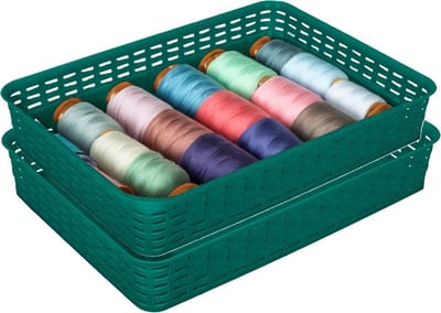 Hega Hogar Opbergmandje/ladeverdeler - 2x - donkergroen - 4.5 liter - kunststof - 26 x 35 x 6 cm - kastmandjes - manden