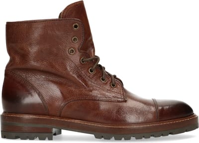 Manfield - Heren - Cognac leren veterboots - Maat 40