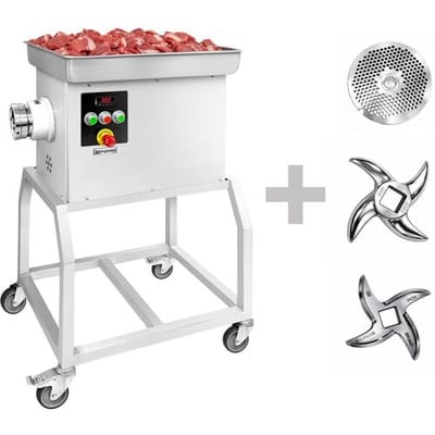 GGM Gastro Elektrischer Fleischwolf - Größe 32 - 600kg/h - 3 kW - mit Kühlung - inkl. fahrbarem Untergestell