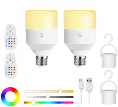 KZQ Draagbare LED Lamp, 2 stuks Oplaadbare E26 LED Lampen met Afstandsbediening, Dimbare Lamp met 11 Kleuren en 3 Timerfuncties, 2000mAh Batterij, Voor Binnen en Buiten two
