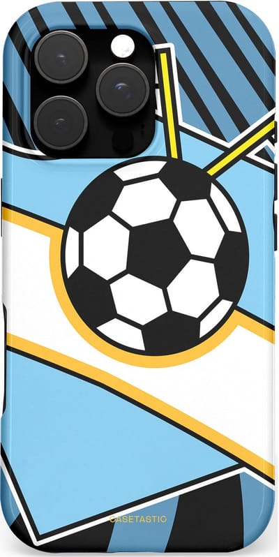 Casetastic hoesje geschikt voor Apple iPhone 16 Pro - MagSafe - Dubbellaagse bescherming - Kampioensbal - Fashion Case - Lichtblauw Zwart Wit