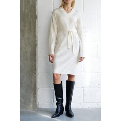 French Connection Cammi Knit Ls Dress Porcelain Cream Maat: S | Midi Jurken Outlet | Dames | Ecru