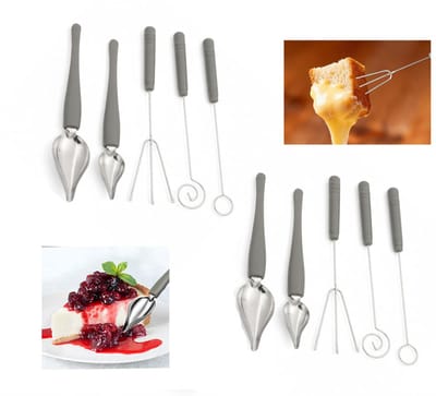 10-delige Roestvrijstalen vorken - Roestvrijstalen sauslepels - Chocoladevorken - Met plastic handvatten - Hittebestendig - Bestekset - Geschikt voor dipsauzen, het maken van gebak, het opmaken van gerechten, enz. - Zilver,Grijs