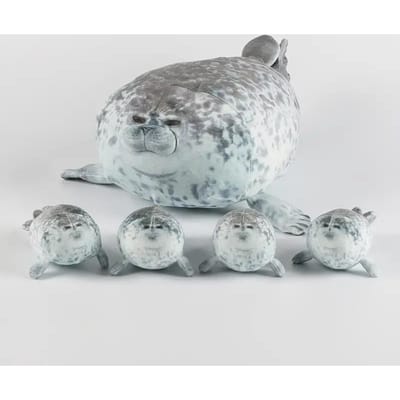 40 cm Moeder en Zoon Zeehond Vijfdelig Pluche Speelgoed Zeehond Rits Speelgoed Voor Jongens en Meisjes Kerst Halloween Cadeaus 40cm gray