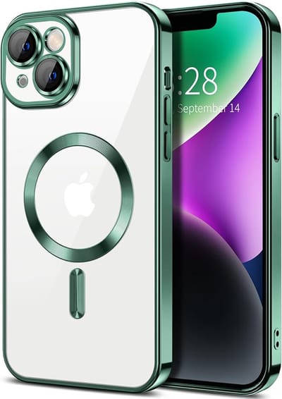 Hoesje geschikt voor Apple iPhone 14 Plus - Techsuit Luxury Crystal Back Cover - Geschikt voor MagSafe - Transparant/Donkergroen