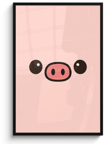 Poster in lijst - Fotolijst 80x120 cm - Posters - Varken - Roze - Minimalistisch - Posterlijst zwart - Decoratie - Wanddecoratie woonkamer - Muurdecoratie slaapkamer