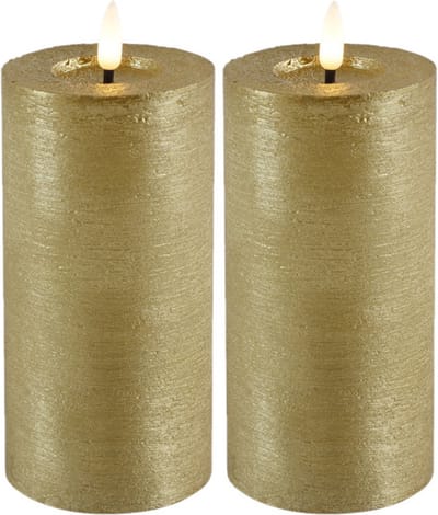 Countryfield Lyon LED kaarsen/stompkaarsen - 2x - goud - D7,5 x H15 cm - timer