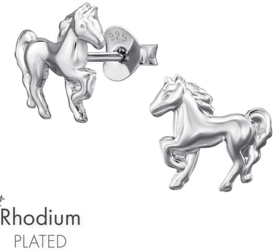 Joy|S - Zilveren paard oorbellen - rhodium plated / sterling zilver 925 - 10 x 9.5 mm - kinderoorbellen