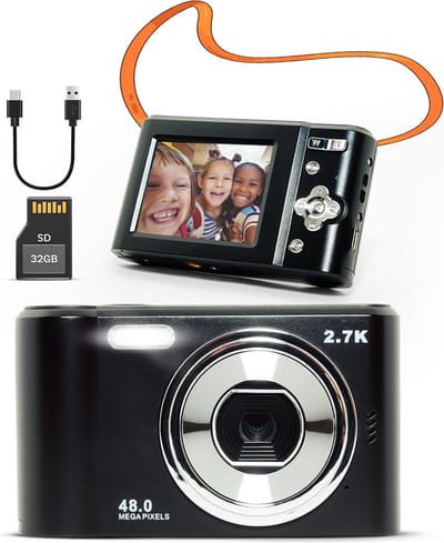 Pora&Co - Digitale Camera - Fototoestel - Digitale Fotocamera - Compact Camera - Vlog Camera - Voor Kinderen - Inclusief 32GB