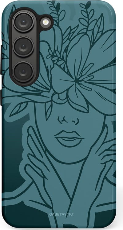 Casetastic hoesje geschikt voor Samsung Galaxy S23 - Dubbellaagse bescherming - Flora Femme - Fashion Case - Petrol Donkergrijs Grijs