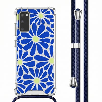 imoshion Hoesje - Geschikt voor Samsung Galaxy S20 - Design Hoesje met Koord - Cobalt Blue Flowers Connect