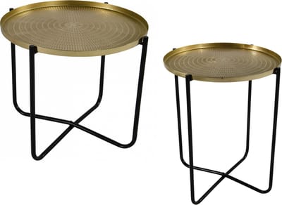 Set van 2x stuks ronde bijzettafel/plantenstandaard goud/zwart 35 en 50 cm - plantenhouder/plantentafel/oppottafel