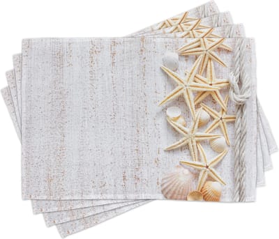 New Bed Oceaan Schelpen en zeesterren Set van 4 Placemat voor Eettafel, Wasbare Stof met Antislip Achterkant