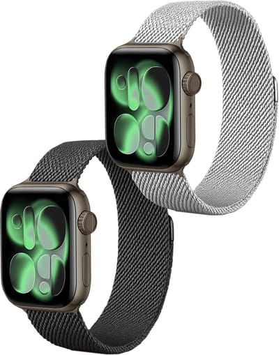 Milanees Bandje Geschikt voor Apple Watch 42/44/45/46 mm Milanees Bandje - Band Geschikt voor Apple Watch 42/44/45/46 mm Met Magneetsluiting - Zwart & Zilver