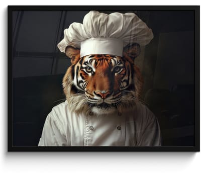 Poster in lijst - Fotolijst 70x50 cm - Posters - Tijger - Kokskleding - Bruin - Posterlijst zwart - Decoratie - Wanddecoratie woonkamer - Muurdecoratie slaapkamer