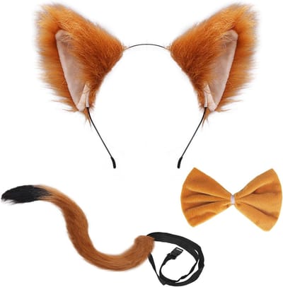 3-delige Fox Kostuum Set met Kunstmatige Fox Oren, Staart en Stropdas voor Volwassenen en Kinderen, Perfect voor Cosplay en Halloween Feesten