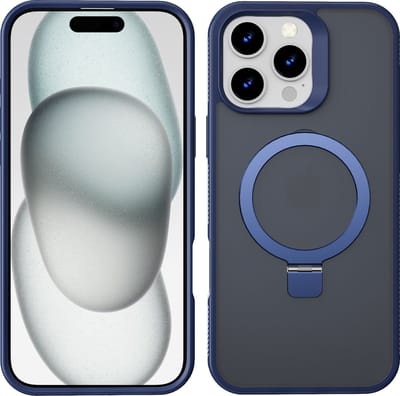 Hoesje Geschikt voor iPhone 15 Plus Magsafe hoesje Blauw - Mat Transparant hard case - Magnetic Ring Houder hoesje