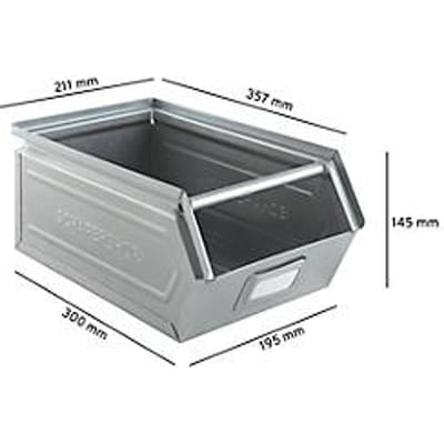 Magazijnbak - staal - met open voorzijde en draagbeugel - L 357 x B 211 x H 145 mm -  8,5 l - draagvermogen - 60 kg - elektrolytisch verzinkt - ons merk Schäfer Shop Select