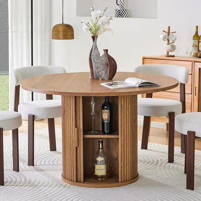 Eettafel Rond - Keukentafel - Gezellig Tafelen - Met Opbergruimte - 120 cm Doorsnee - Walnoot