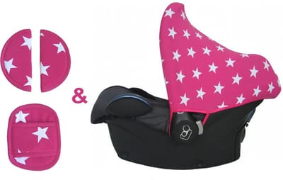 Wallabiezzz Maxi Cosi Zonnekap met Gordelbeschermer - Voordeelverpakking - Set - Donkerroze Sterren