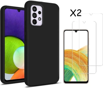 Hoesje Geschikt Voor Samsung Galaxy A33 hoesje silicone soft cover Zwart - Hoesje Geschikt Voor Samsung Galaxy A33 5G Silicone colour hoesje - Galaxy A33 case Liquid Nano Silicone cover - A33 Screenprotector 2 pack